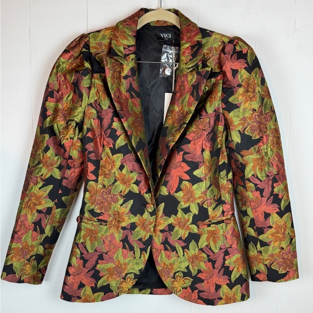 Vici Black and Red Floral Blazer Tailored Suit Jacket Size S NWT